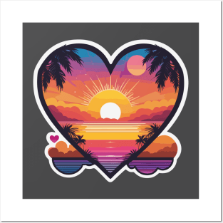 sunset heart Posters and Art